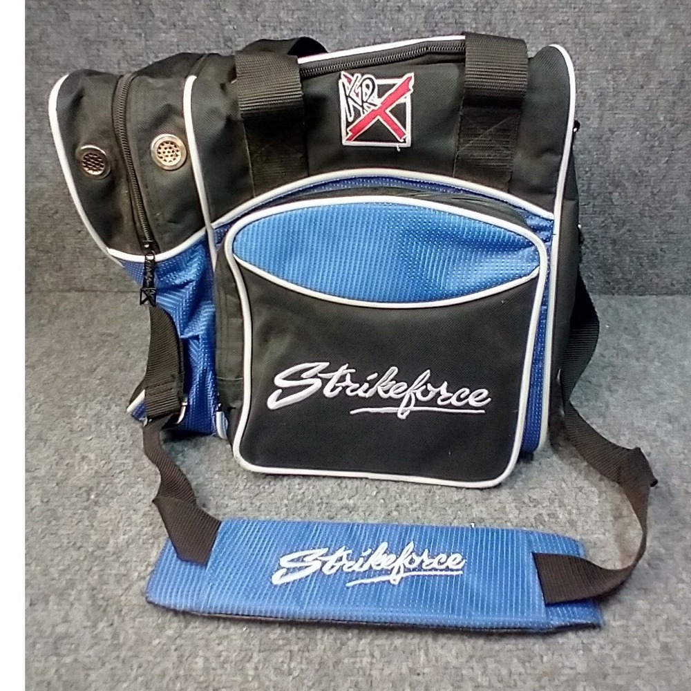 KRX Strikeforce Single Ball Bowling Bag Black Blue Padded Shoulder Strap Tote